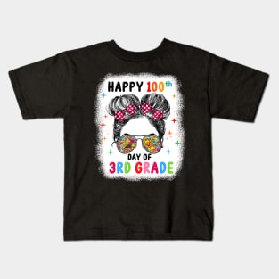 Bleached Happy 100th Day Of 3rd Grade Messy Bun Kids Girls Kids T-Shirt